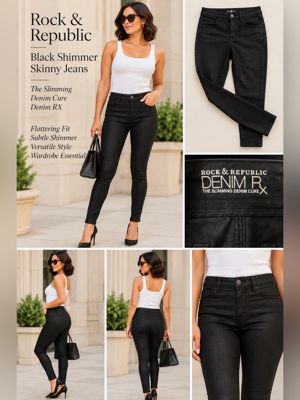1163 Rock and Republic Black Shimmer Skinny Jeans
